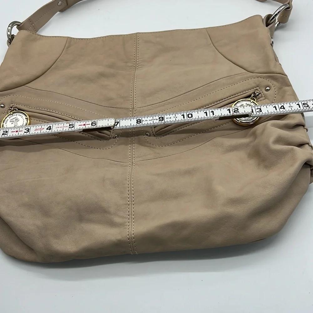 Tignanello Large Beige Leather Hobo Shoulder Bag